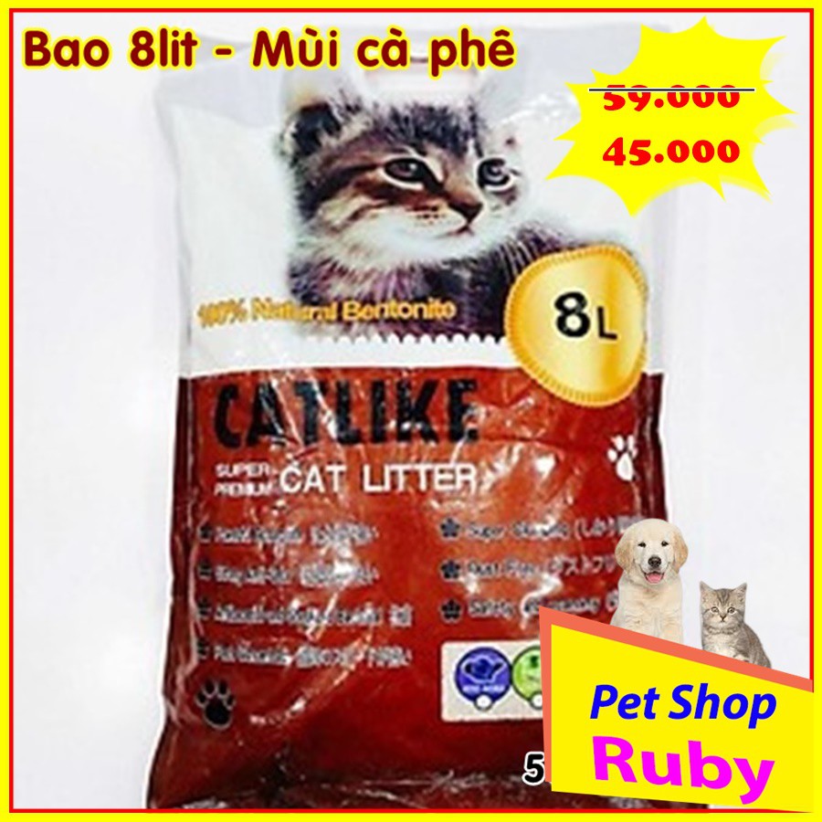 [Now ship] Cát cho mèo giá rẻ, Catlike - Catliter 8 lít, mùi cà phê, mùi chanh vón cục, khử mùi tốt